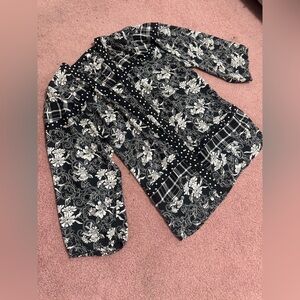 Xl black floral print Diane fress vintage blouse top shirt retro 80s